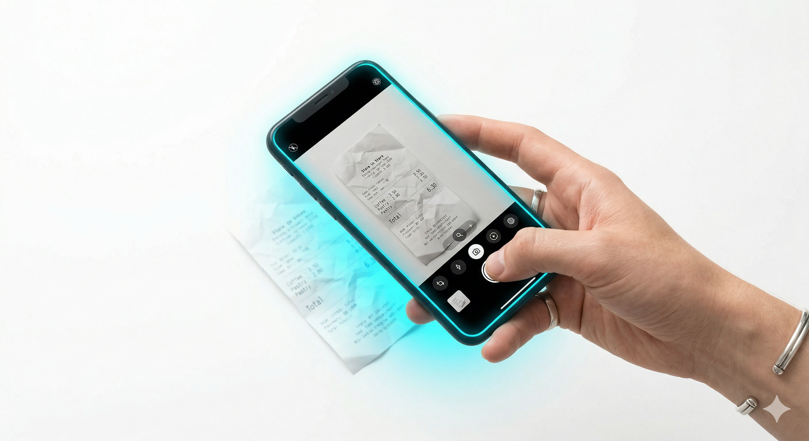Photographing a receipt with smartphone — BrunoSan reads it instantly via OCR