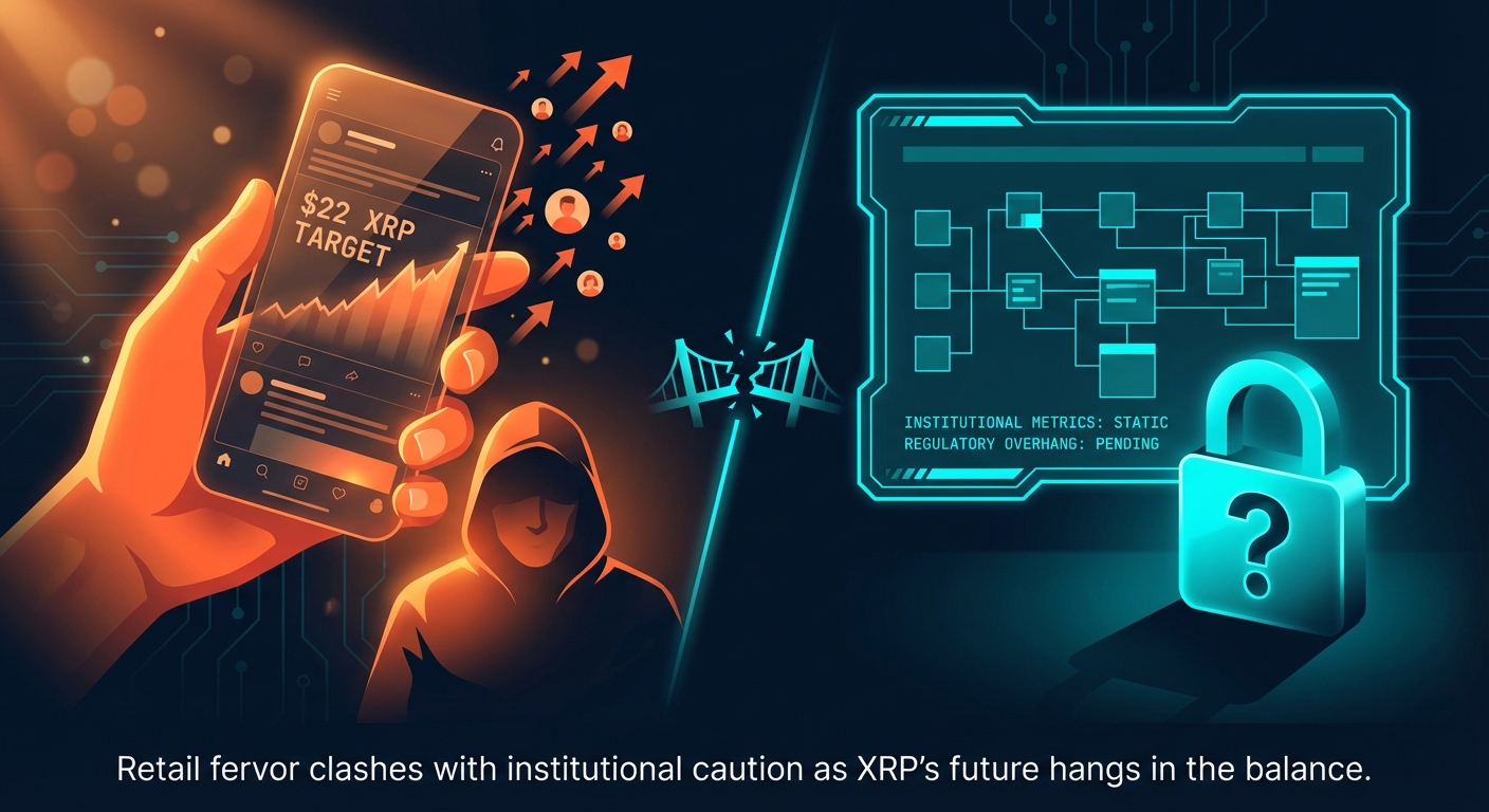 Retail Sentiment Drives $22 XRP Target; Institutional Metrics Remain Static