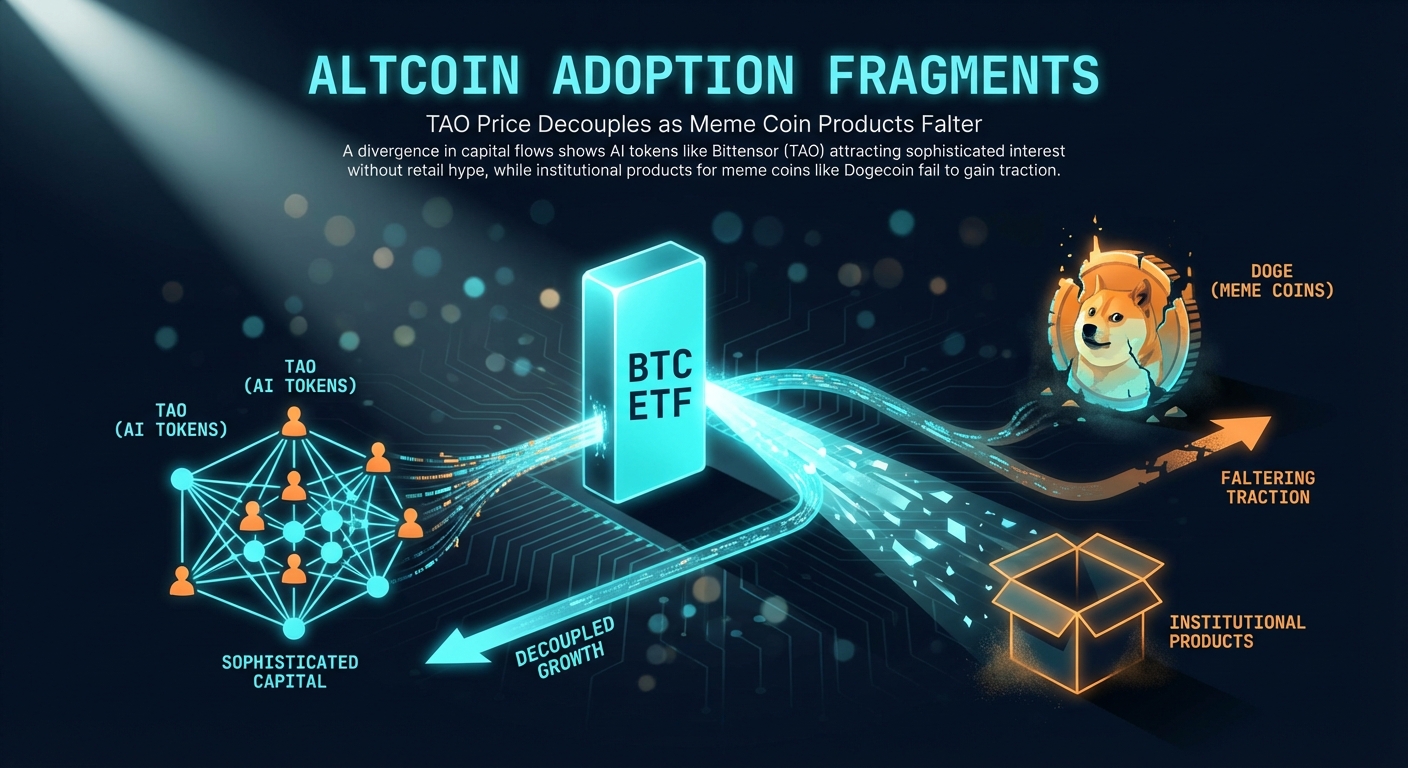 Altcoin Adoption Fragments Post-Bitcoin ETF: TAO Price Decouples as Meme Coin Products Falter