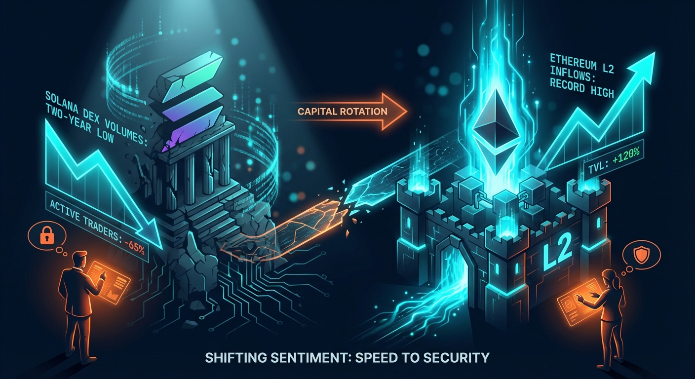 Solana DEX Volumes Hit Two-Year Lows as Capital Rotates to Ethereum L2s