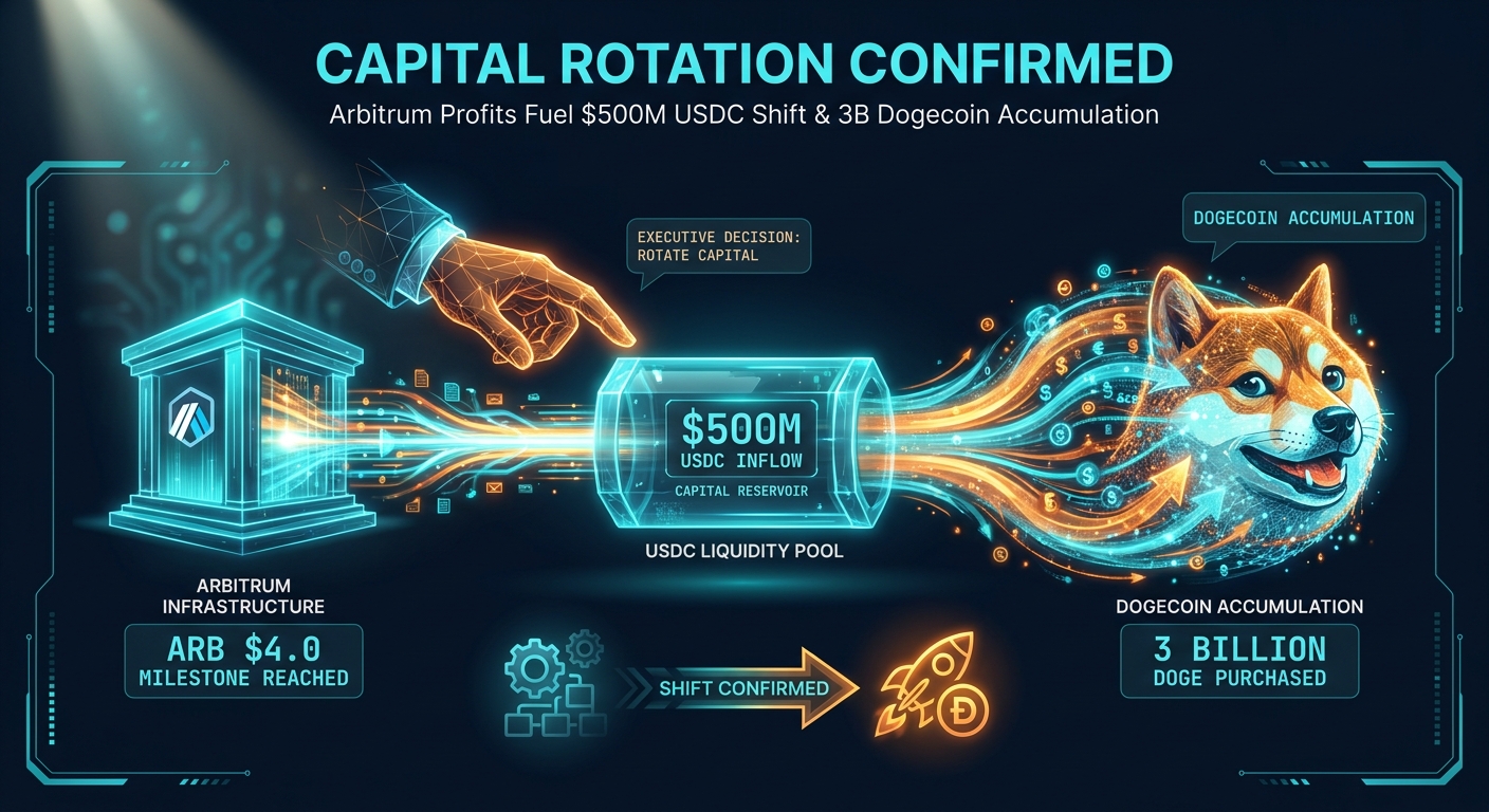 Capital Rotation Confirmed: Arbitrum Profits Fuel $500M USDC Shift and 3B Dogecoin Accumulation
