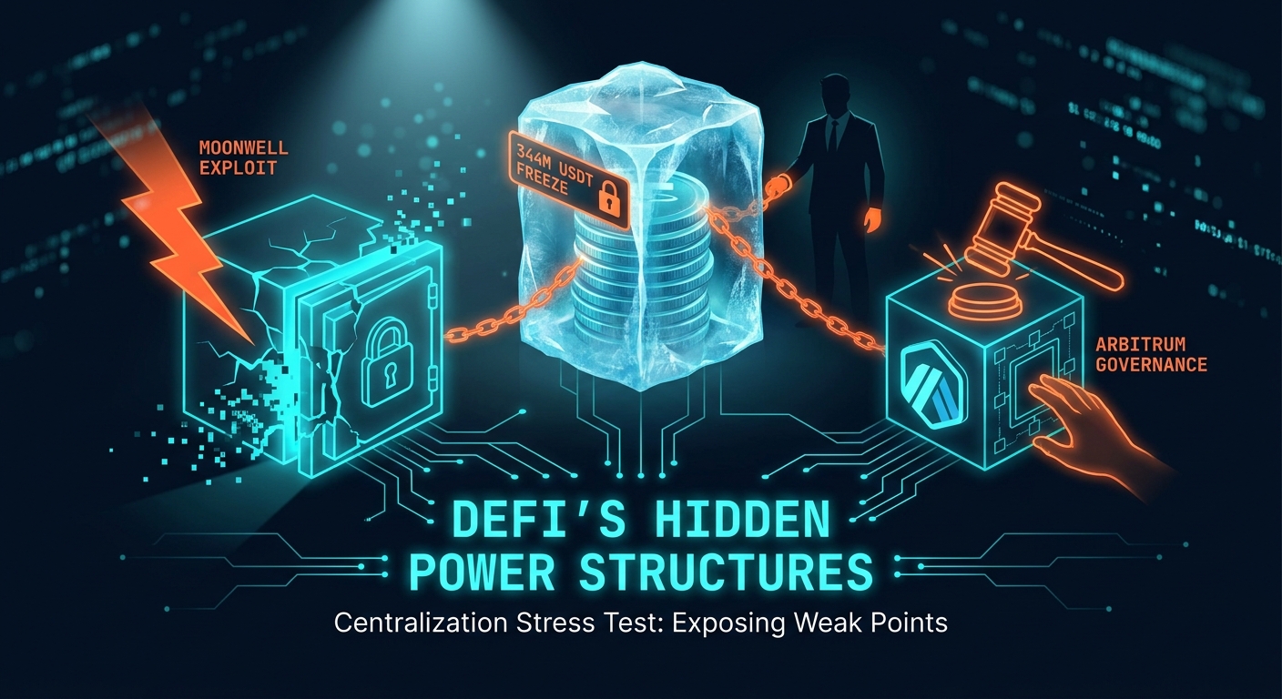 Centralization Stress Test: Moonwell Exploit, $344M USDT Freeze, and Arbitrum Governance Reveal DeFi's Hidden Power Structures
