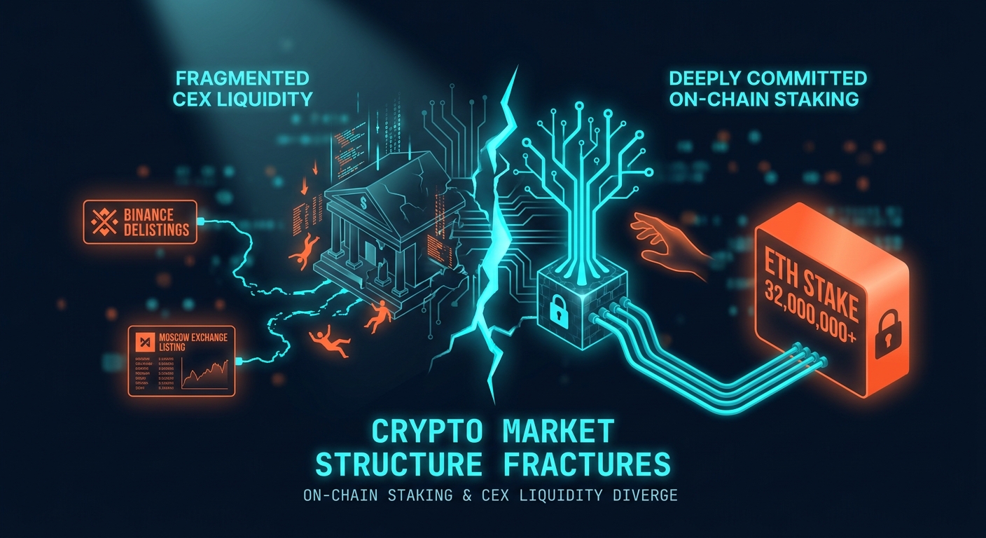 Crypto Market Structure Fractures as On-Chain Staking and CEX Liquidity Diverge