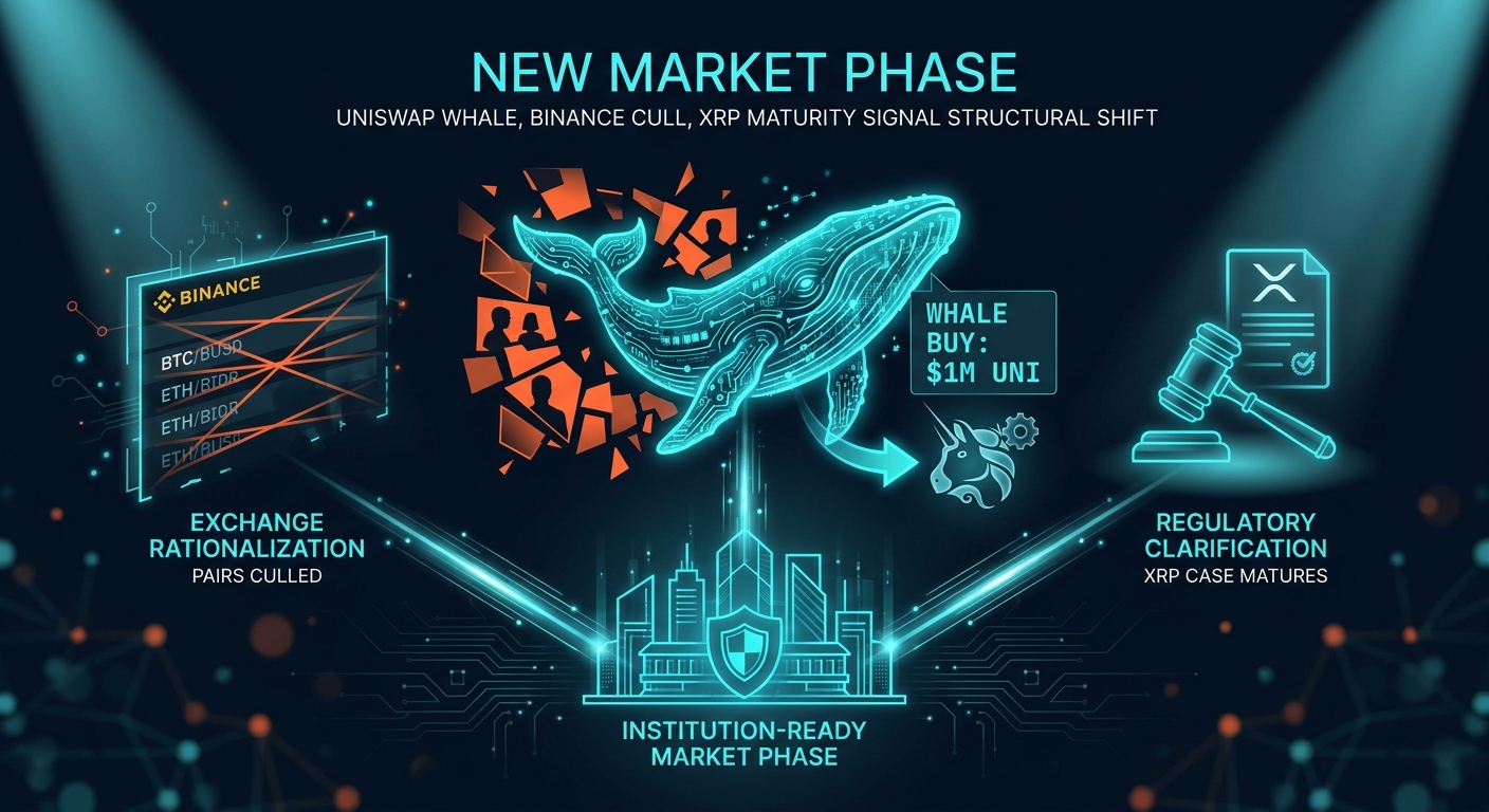 Uniswap Whale's $1M Buy Signals New Market Phase as Binance Culls Pairs and XRP Case Matures