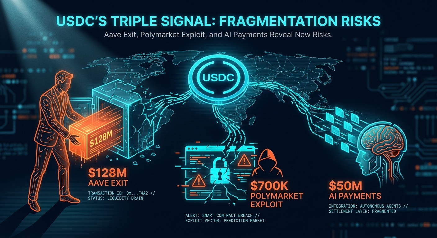 USDC's Triple Signal: Aave Exit, Polymarket Exploit, and AI Payments Reveal New Fragmentation Risks