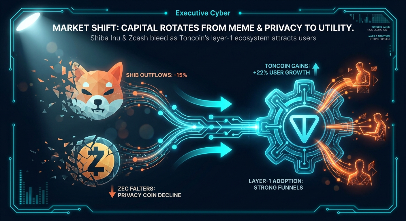 Shiba Inu Outflows Signal Market Shift as Zcash Falters and Toncoin Gains Traction