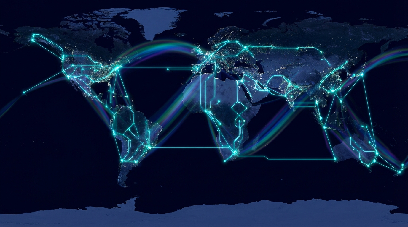 Conceptual visualization of QMC-Net processing satellite imagery through a quantum circuit framework.