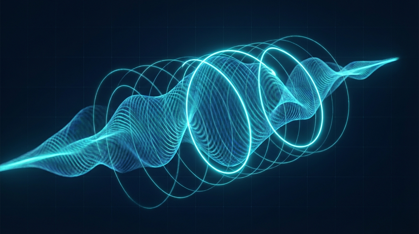 Diagram of a charged particle in a magnetic field illustrating the Bohm-Madelung quantum formulation.