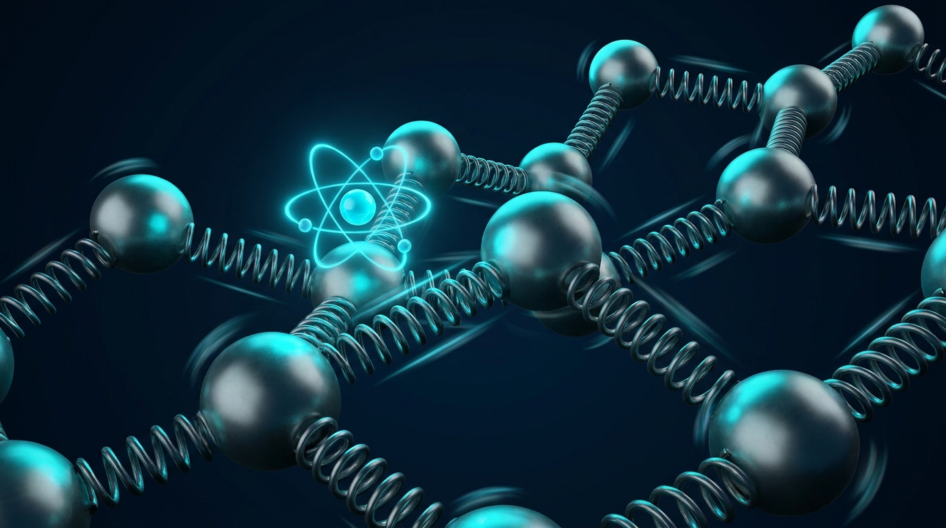 Atomic scale friction model showing a slider atom interacting with substrate atoms on harmonic springs.