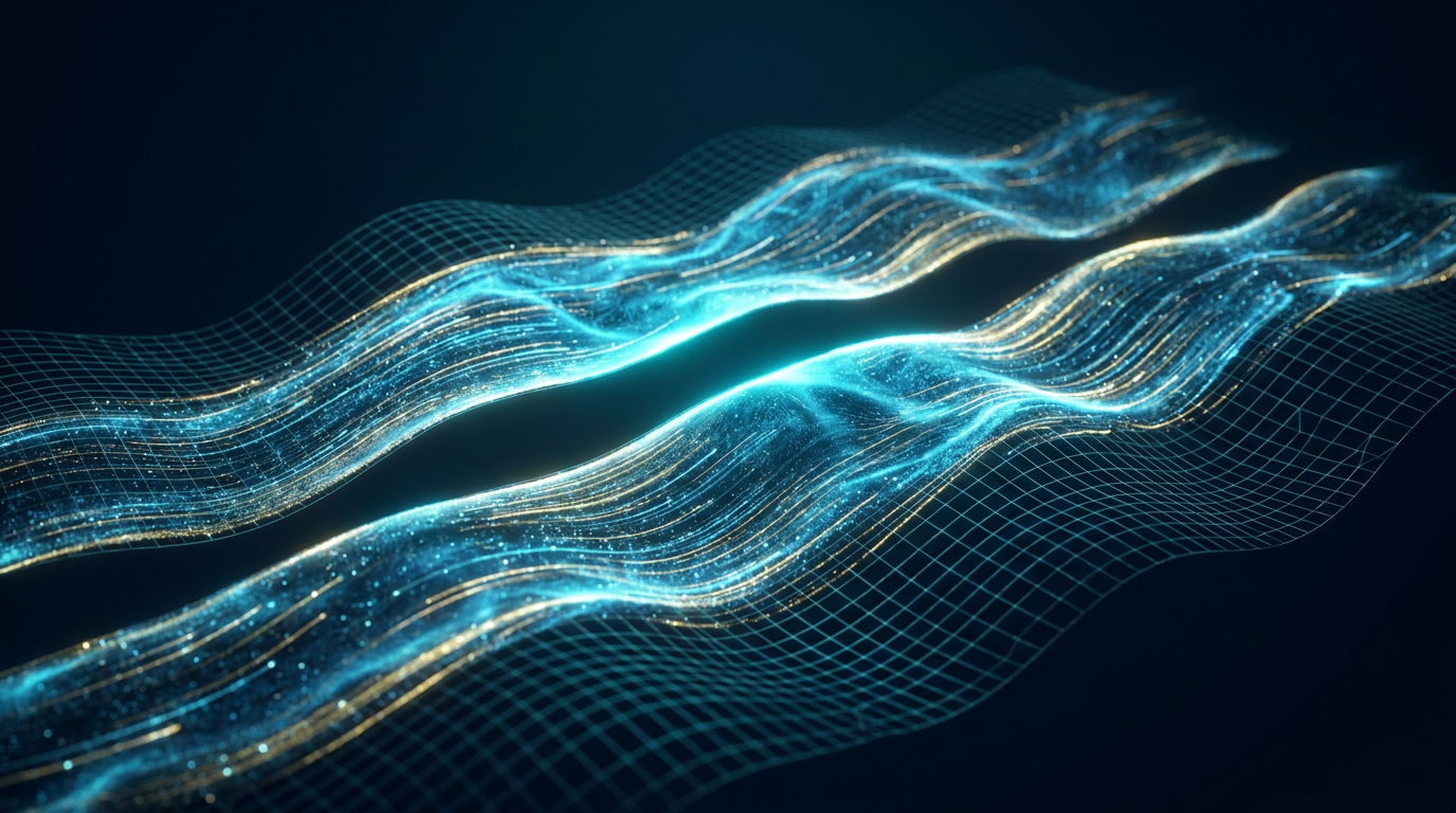 Two parallel quantum Hall electron layers collapse onto a low-dimensional manifold grid, illustrating dimensional reduction of quantum systems.