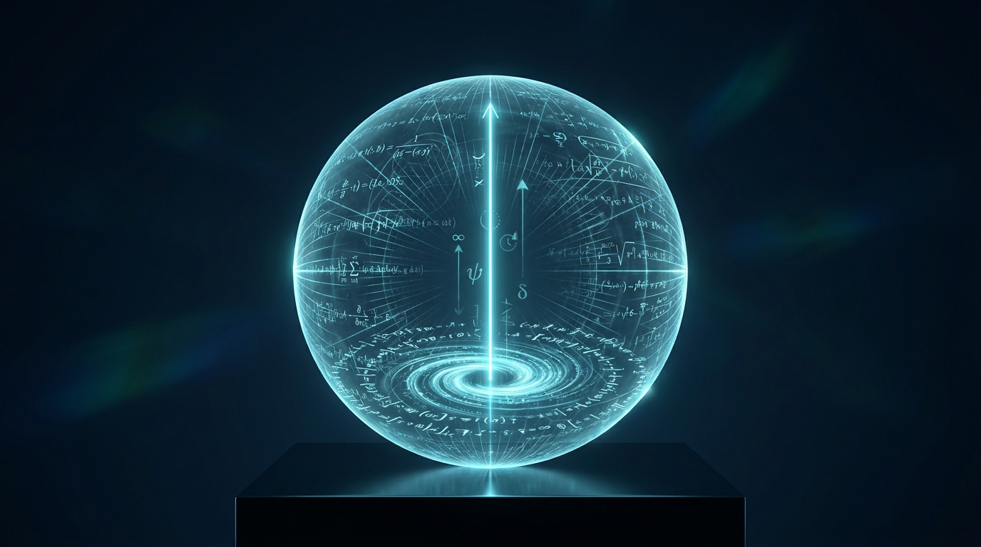 Conceptual illustration of a qubit's symmetric space with a single time axis selected by the Hermitian inner product.