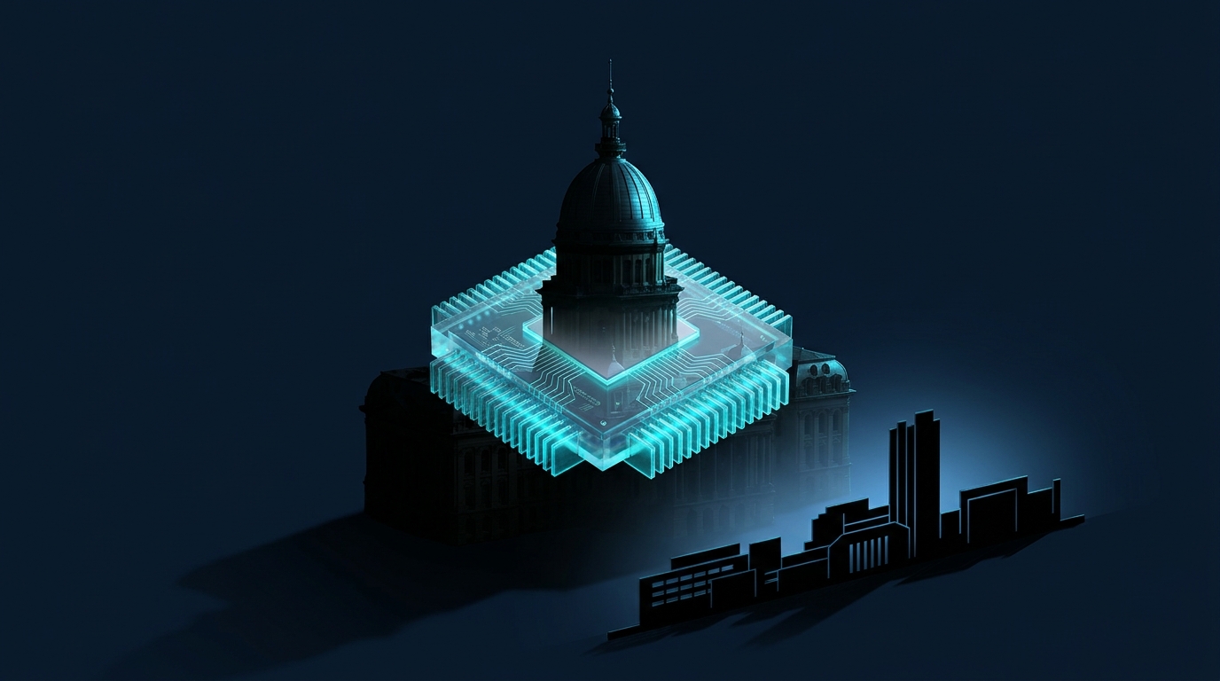 Illinois state capitol with quantum chip overlay representing the $3M X-Labs Fast Fund for federal quantum engineering teams.
