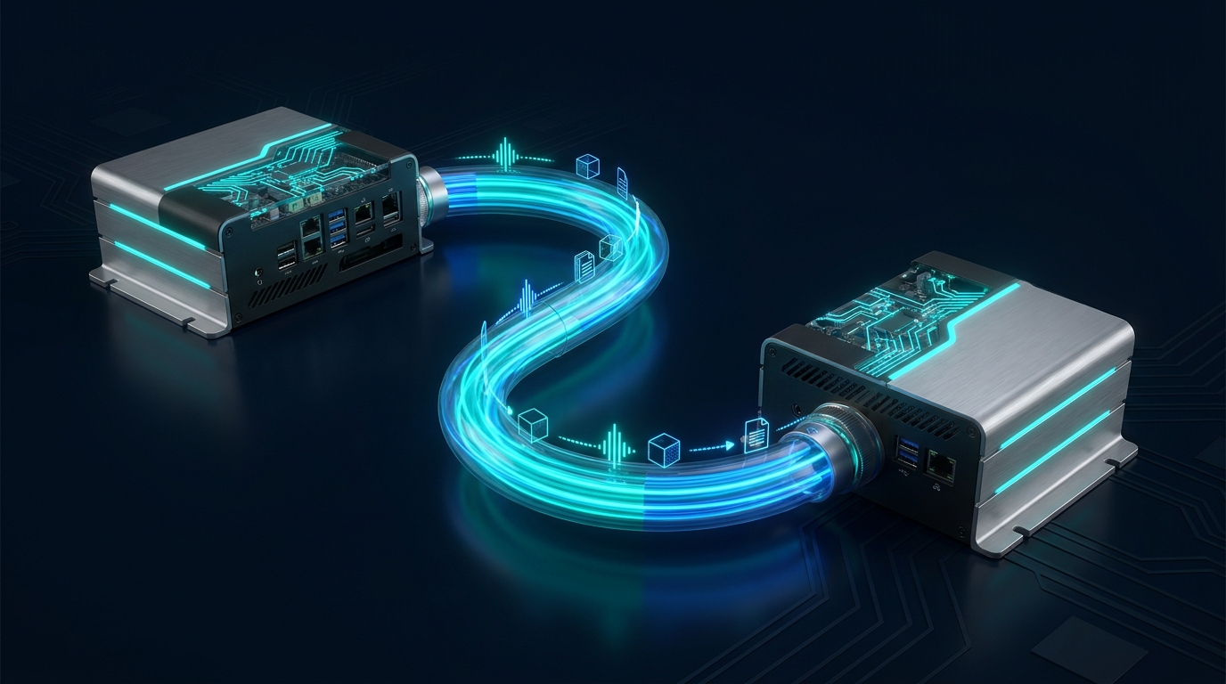 Two Jetson Xavier NX devices connected via fiber to a LuxQuanta NOVA QKD platform, transmitting encrypted audio and video streams.