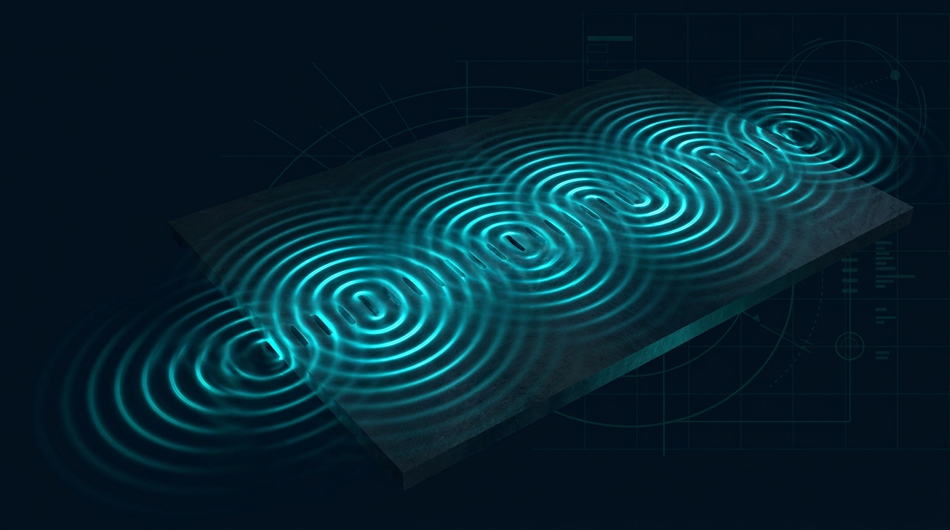 Plasmonic waves guided by periodic nanometric slits on a metal-air interface, demonstrating diffractive wave guiding.