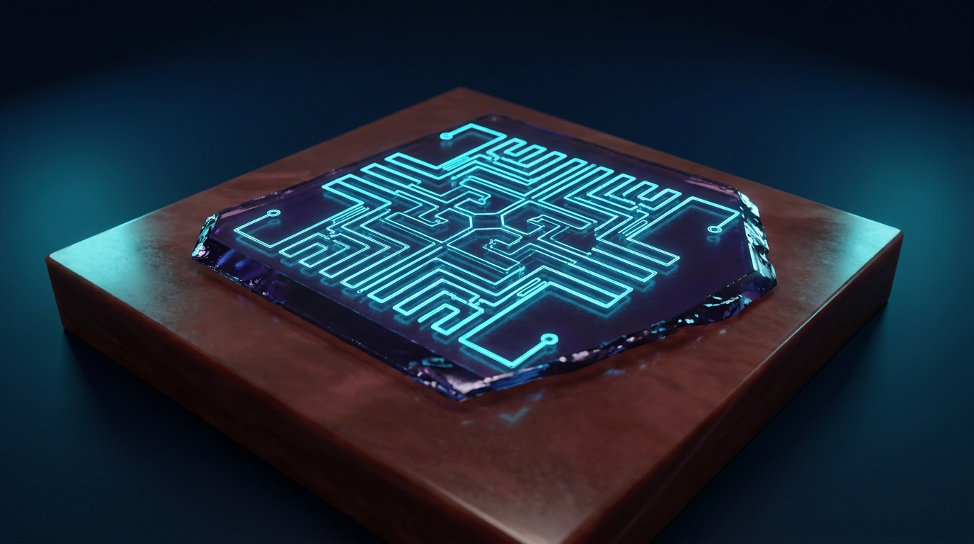 Illustration of monolayer MoSe2 on a magnetic substrate with a quantum error correction lattice superimposed, editorial style