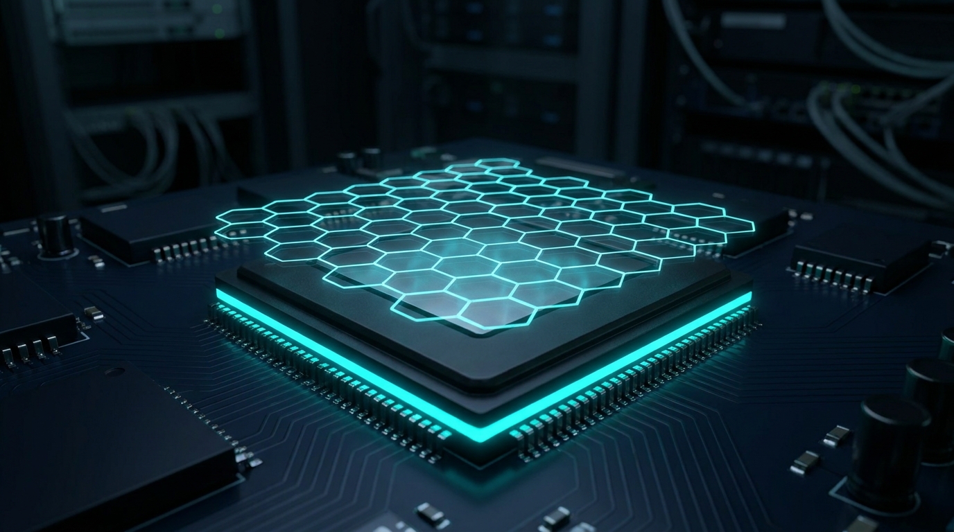FPGA chip with XOR-based syndrome circuit connected to a quantum processor, illustrating fault-tolerant quantum computing decoders.