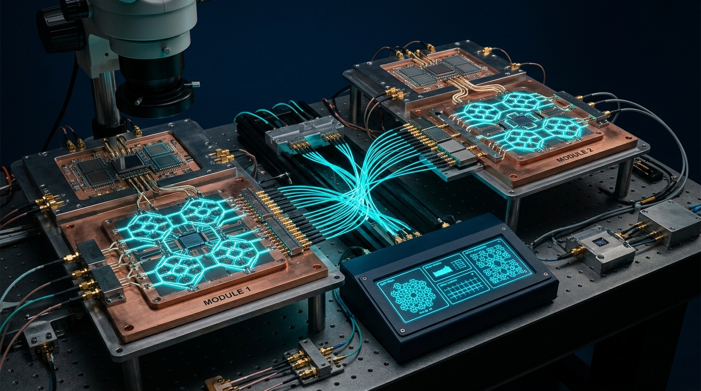 Modular quantum processors connected by noisy optical links performing lattice surgery for fault-tolerant nonlocal CNOT gates.