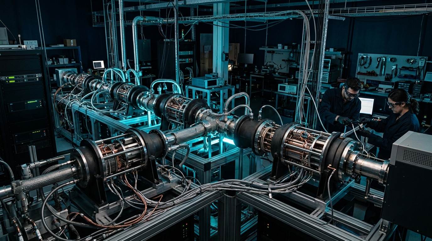 Two linked IBM modular cryogenic cells in a Poughkeepsie quantum lab for multi-chip scaling tests.