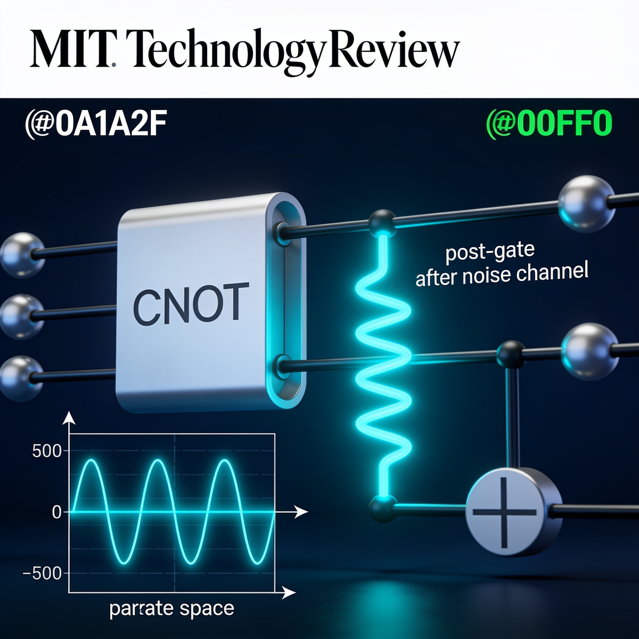 A CNOT gate on a quantum processor emitting a phase-information wave that persists even as the entanglement component vanishes, visualized as a state-space trajectory.