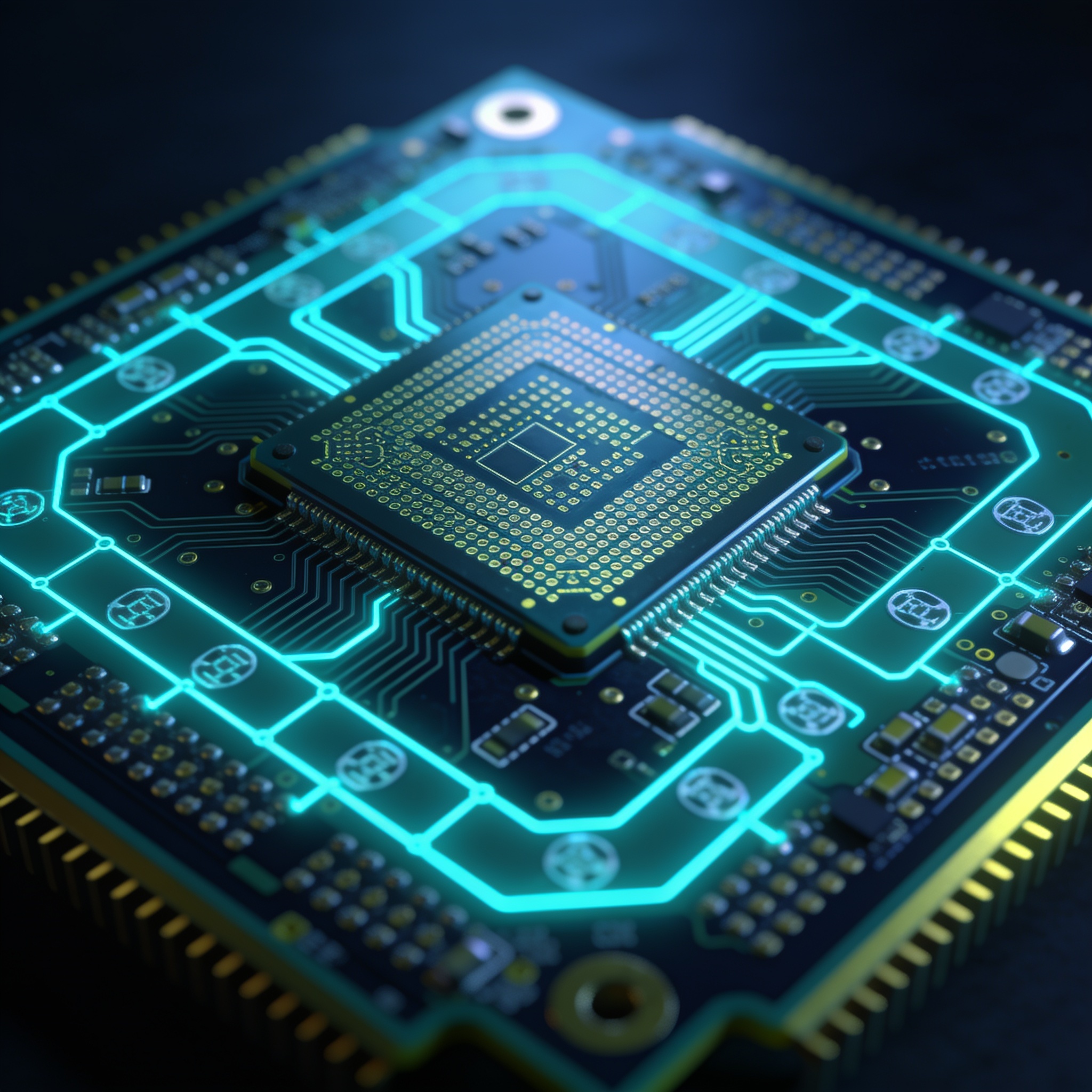 Quantum processor with Monte Carlo simulation paths overlaid on surface code error correction circuits.