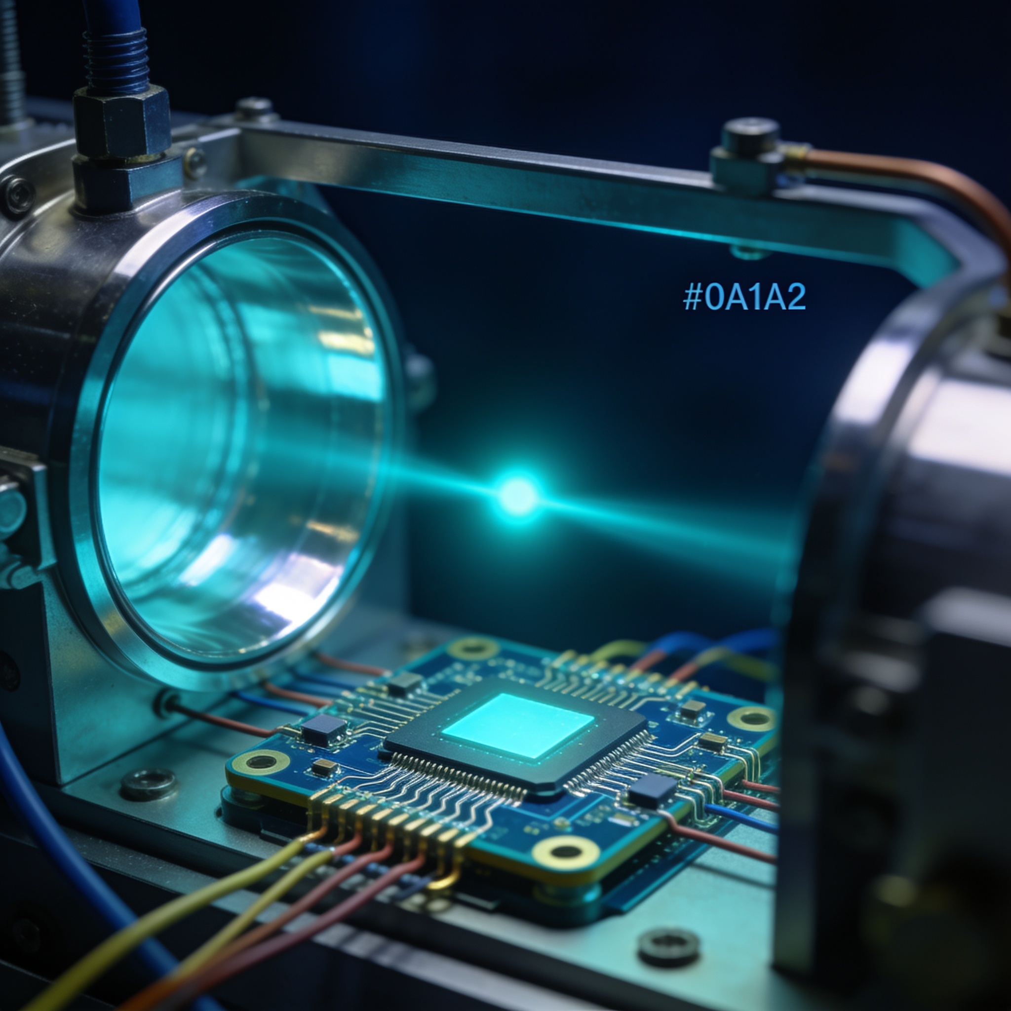 Superconducting quantum processor chip with microwave cavity showing a collective photon echo—light intensity reviving after full absorption by qubit ensemble.