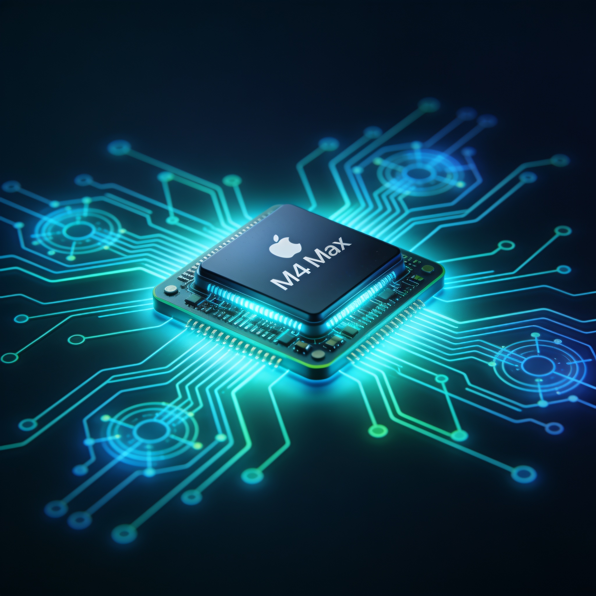 Apple M4 Max CPU with holographic quantum error correction symbols, representing IonQ's real-time decoding demonstration.