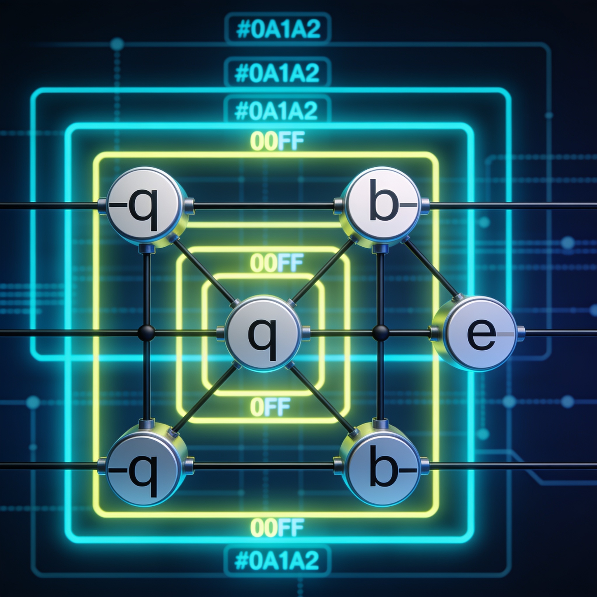 Five-qubit gate diagram disproving the generalised semi-Clifford conjecture against a backdrop of Clifford hierarchy levels.