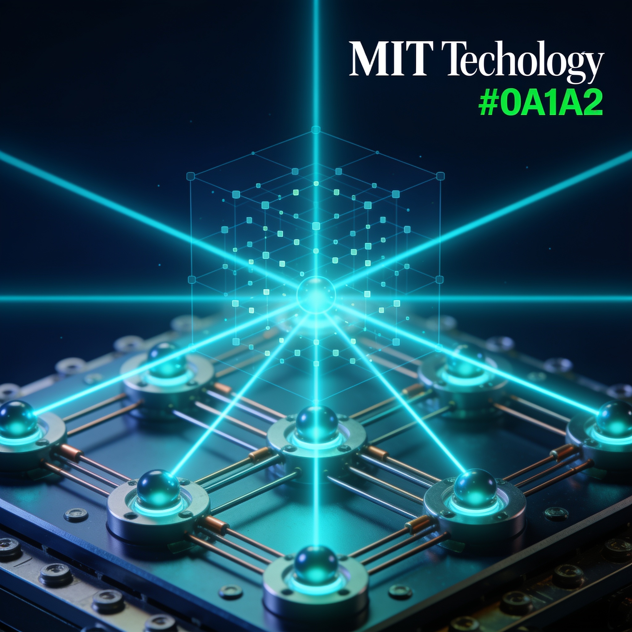 Trapped-ion quantum processor with laser beams and overlaid sparse matrix reordering visualization representing CAE workload optimization.